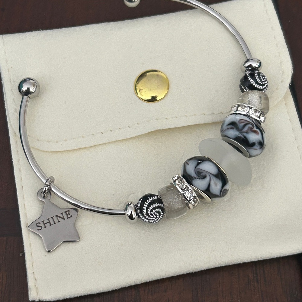 stainless steel and art glass bangle l.